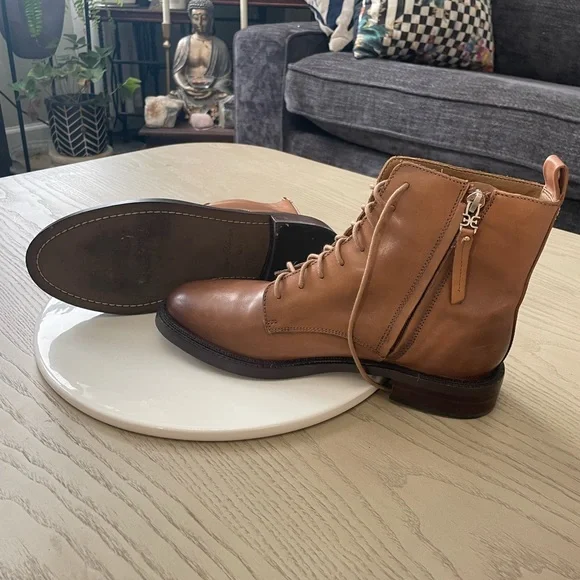 Ladies Sam Edelman Tan Leather Lace-Up Ankle Boots - Picture 4 of 4